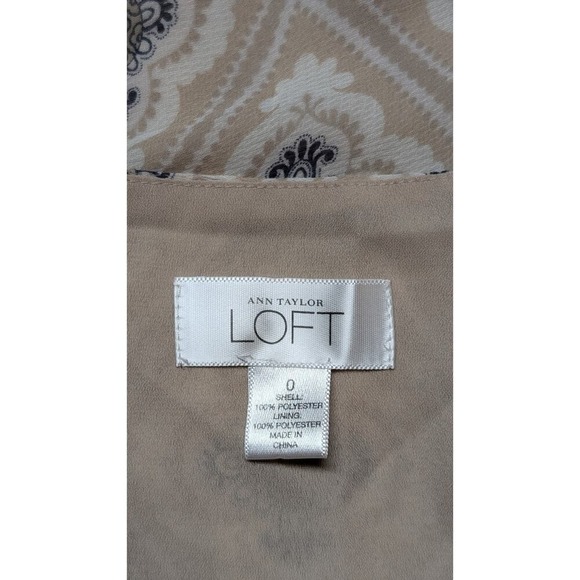 Ann Taylor LOFT Sleeveless Tank Top Beige White Blue Diamond Pattern Blouse 0 - Picture 4 of 4